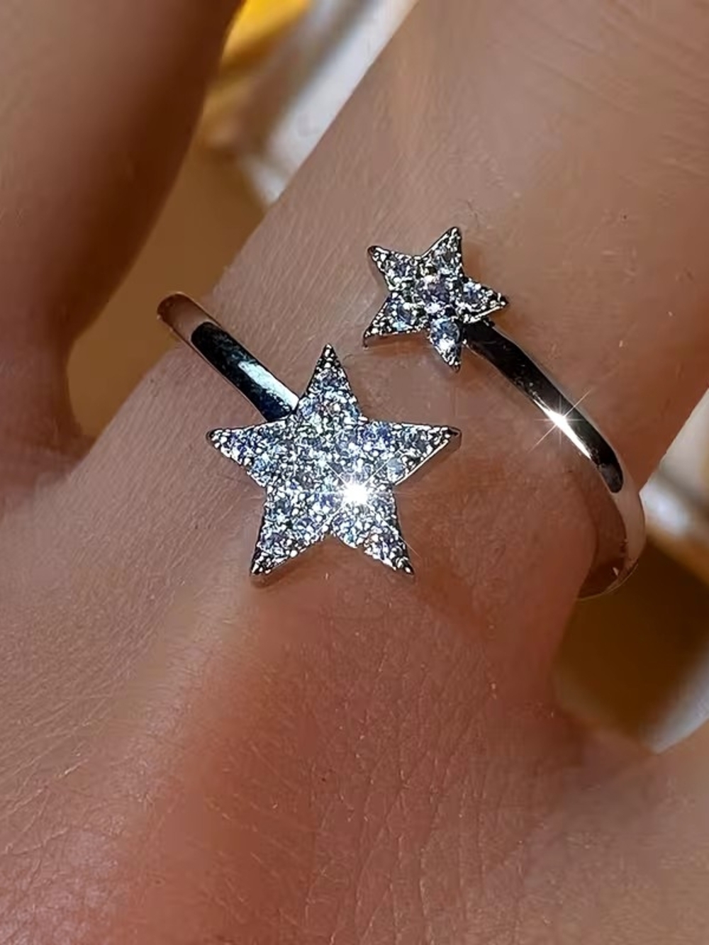 Silver Star Open Ring with Cubic Zirconia Accents - Womens Jewelry